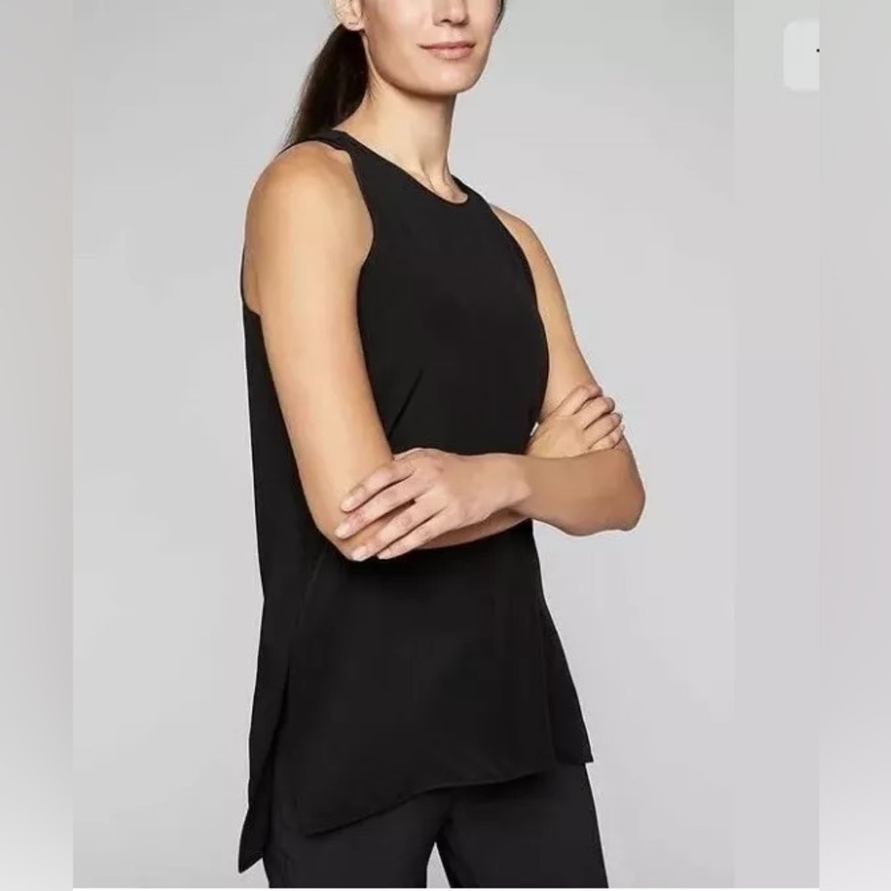 Athleta Black Washable 100% Silk Side Slit CYA Tank size XXS